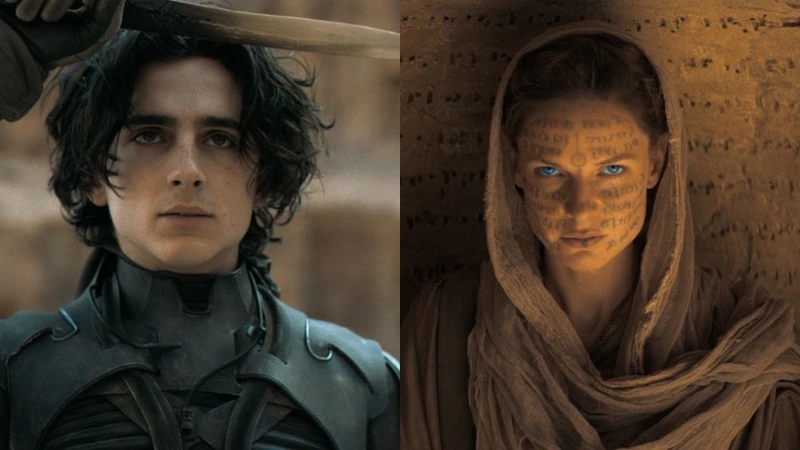 保羅亞崔迪(提摩西夏勒梅 飾演) 、潔西嘉女士(蕾貝卡弗格森 飾演) 保羅亞崔迪(提摩西夏勒梅 飾演) 、潔西嘉女士(蕾貝卡弗格森 飾演)