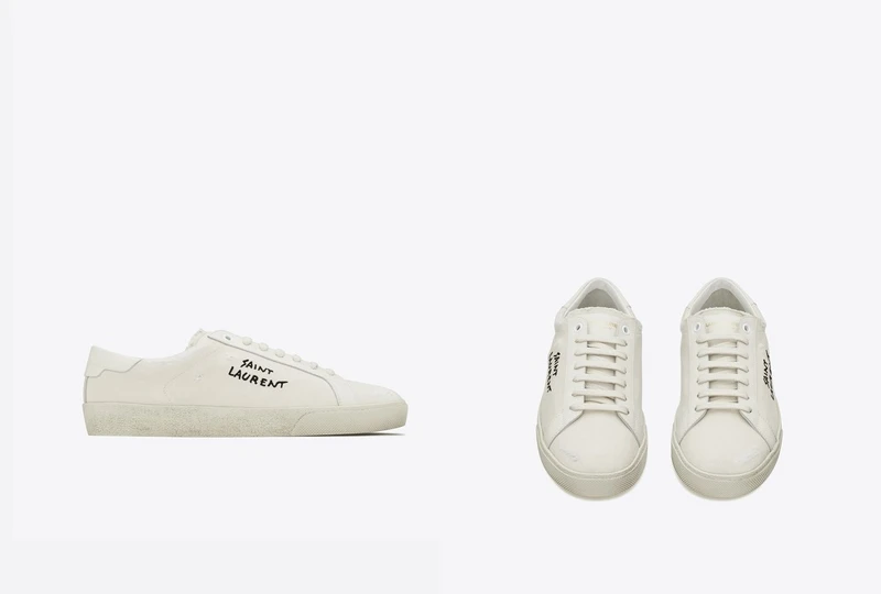 Saint Laurent刺繡帆布皮革運動鞋，NT 20,550