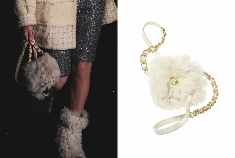 白色短羊毛皮穿鍊小包，NT138,200