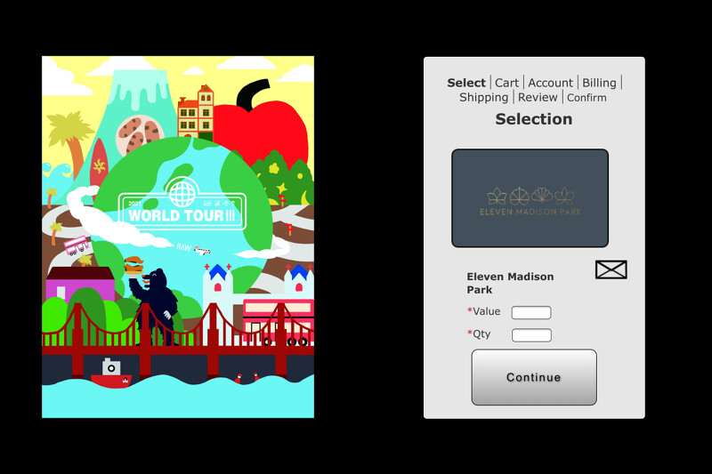 左為「World Tour III」主視覺,右為《Table for Future》未來餐券活動線上餐券購買畫面。 左為「World Tour III」主視覺,右為《Table for Future》未來餐券活動線上餐券購買畫面。
