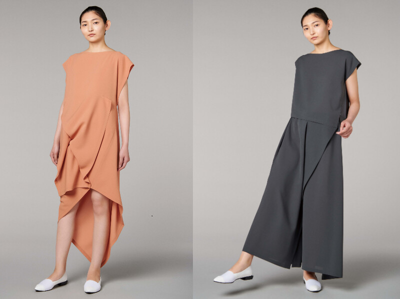 左:交疊柔墜洋裝,NT25,800、右:交疊柔墜短袖上衣,NT13,800、交疊柔墜長褲,NT22,800。 左:交疊柔墜洋裝,NT25,800、右:交疊柔墜短袖上衣,NT13,800、交疊柔墜長褲,NT22,800。