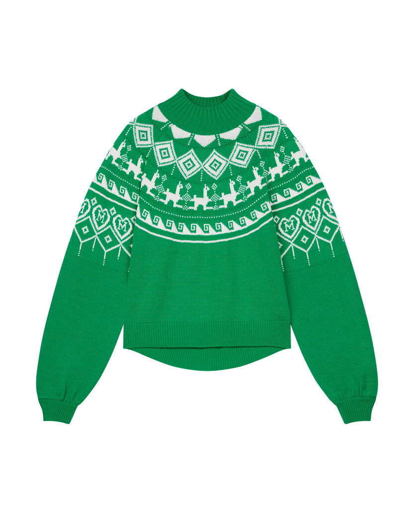 綠色圖騰印花毛衣,Maje,NT10,440。 綠色圖騰印花毛衣,Maje,NT10,440。