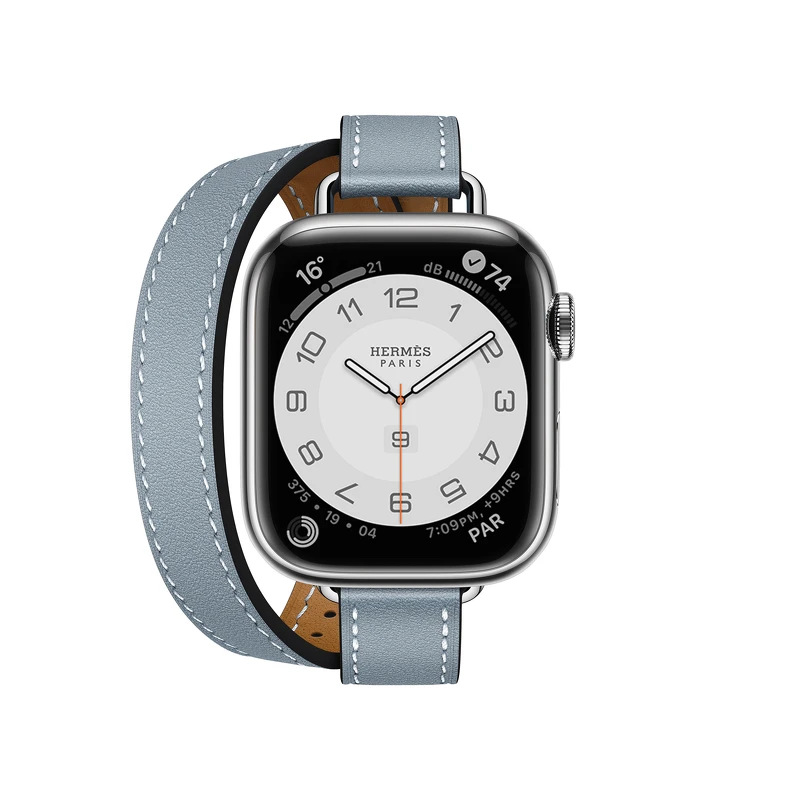 第七代 Apple Watch Hermès_Attelage 系列(41mm錶殼)_亞麻藍色雙圈 Swift 小牛皮錶帶錶款_售價未定 第七代 Apple Watch Hermès_Attelage 系列(41mm錶殼)_亞麻藍色雙圈 Swift 小牛皮錶帶錶款_售價未定
