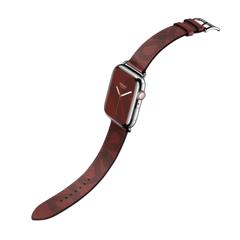 第七代 Apple Watch Hermès_Circuit H 圖紋系列 愛馬仕紅色與黑色單圈 Swift 小牛皮錶帶錶款_售價未定 第七代 Apple Watch Hermès_Circuit H 圖紋系列 愛馬仕紅色與黑色單圈 Swift 小牛皮錶帶錶款_售價未定