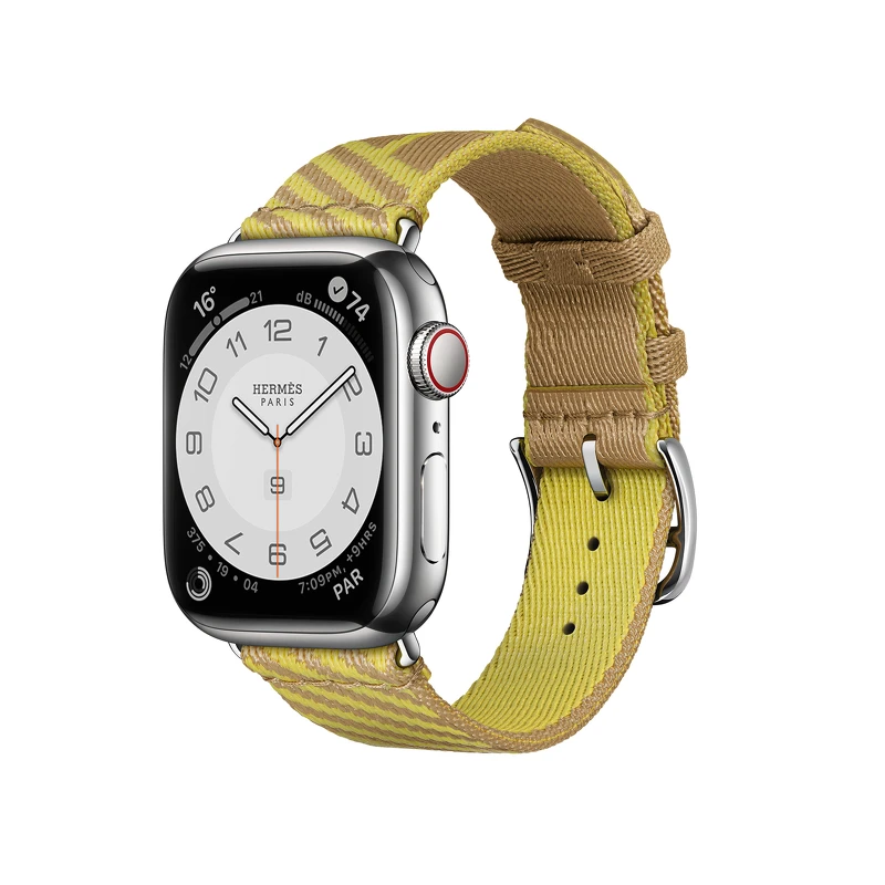 第七代 Apple Watch Hermès_Jumping 圖紋印花系列 牛皮紙色與萊姆黃色單圈織帶錶款_售價未定-2 第七代 Apple Watch Hermès_Jumping 圖紋印花系列 牛皮紙色與萊姆黃色單圈織帶錶款_售價未定-2