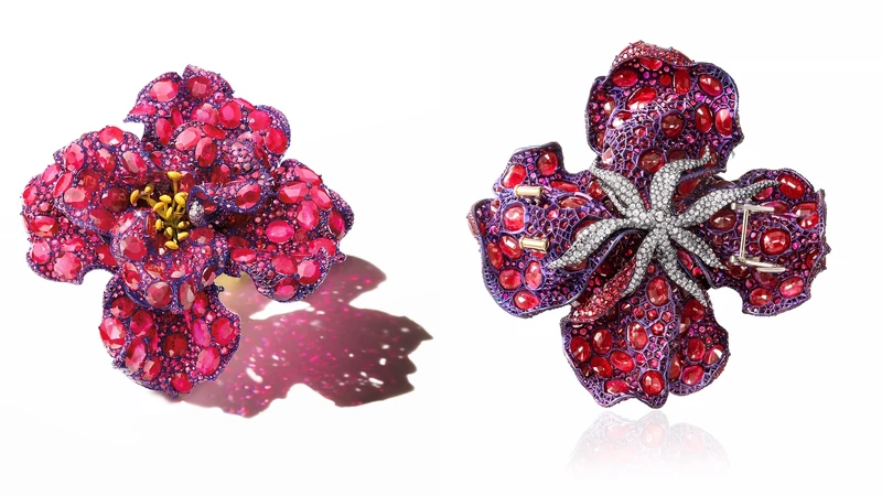 CINDY CHAO The Art Jewel 2018 BLM XVIII Peony Brooch 紅寶石牡丹胸針 (正+背面)