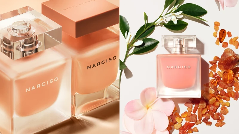 narciso rodriguez NARCISO沐橙琥珀情境圖與香氛材料。 narciso rodriguez NARCISO沐橙琥珀情境圖與香氛材料。