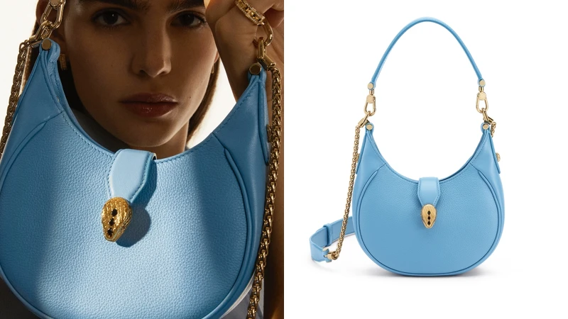 BVLGARI Serpenti Forever尼加拉藍寶石色小牛皮新月包,售價NT$61,700 BVLGARI Serpenti Forever尼加拉藍寶石色小牛皮新月包,售價NT$61,700