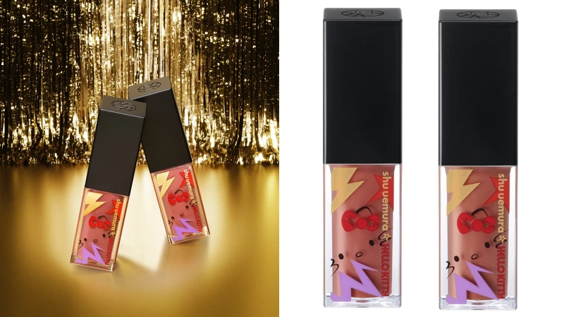 shu uemura植村秀 X Hello Kitty聯名系列無色限奶油緞光唇釉(#Peach martini蜜桃馬丁尼、#Apricot colada杏桃可樂達),NT1,050。 shu uemura植村秀 X Hello Kitty聯名系列無色限奶油緞光唇釉(#Peach martini蜜桃馬丁尼、#Apricot colada杏桃可樂達),NT1,050。