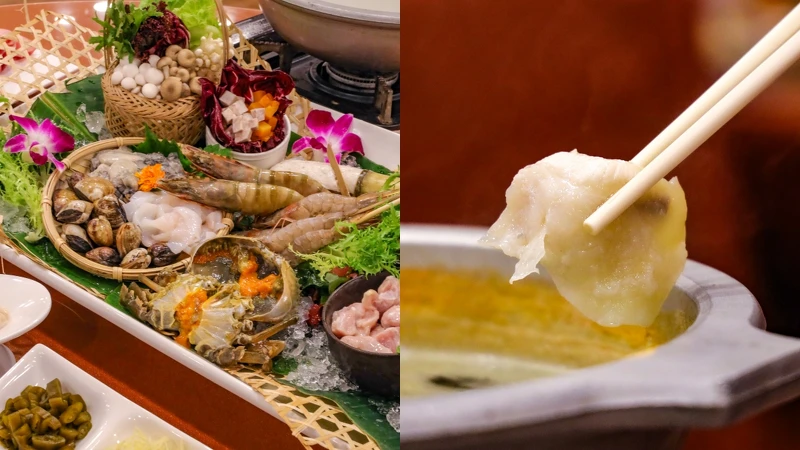 一泊二食升等「豪華鱘龍海陸毋米鍋」