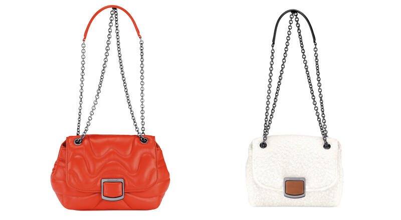 Brioche Cocoon系列小型斜揹袋 (橘色)，建議售價NT26,900；Brioche Poudreuse 系列小型斜揹袋 (象牙白)，建議售價NT22,200。