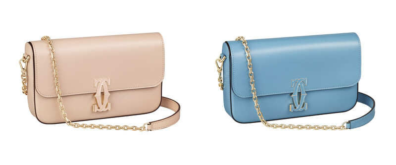 Double C de Cartier迷你款鍊帶包(米粉色小牛皮、卡布里藍色小牛皮),參考價格約NT 82,000 Double C de Cartier迷你款鍊帶包(米粉色小牛皮、卡布里藍色小牛皮),參考價格約NT 82,000