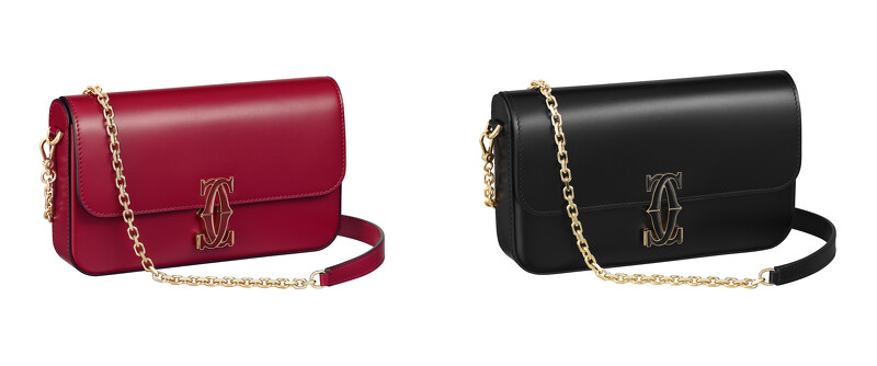 Double C de Cartier迷你款鍊帶包(櫻桃紅色小牛皮、黑色小牛皮),參考價格約NT82,000 Double C de Cartier迷你款鍊帶包(櫻桃紅色小牛皮、黑色小牛皮),參考價格約NT82,000