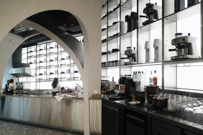 嶄新空間有吸睛的一字型吧台，上頭並展示了恆隆行的廚房相關商品，相當有氣勢。