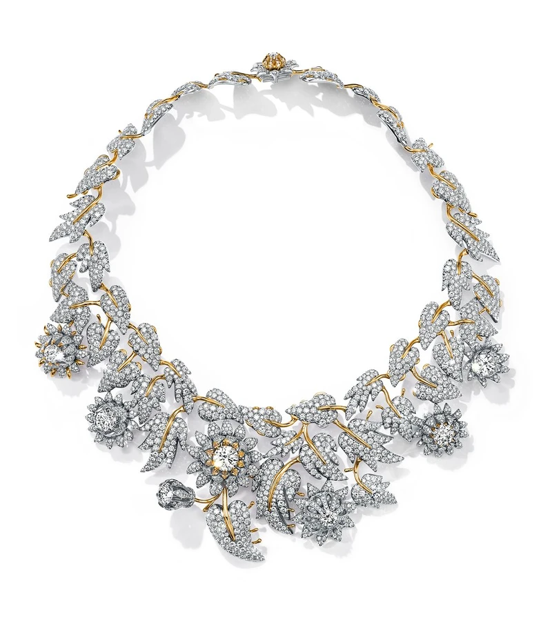 Tiffany _ Co. Schlumberger Thistle鉑金與18K金鑲嵌總重逾57克拉鑽石薊花設計項鍊