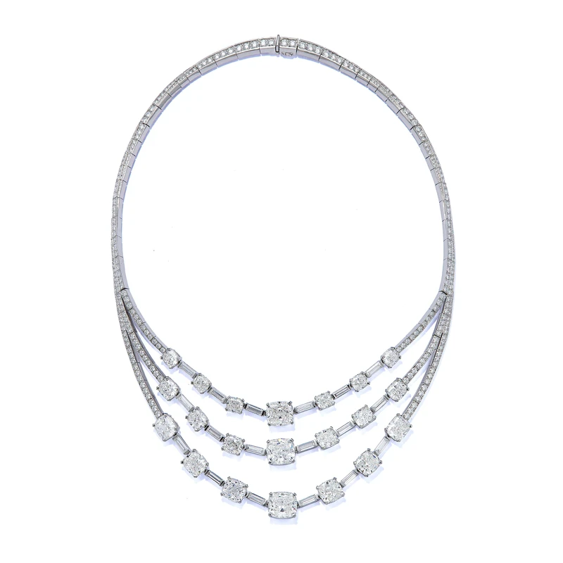 Tiffany高級珠寶系列鉑金鑲嵌總重逾49克拉鑽石項鍊