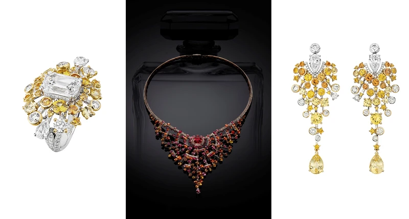 由左至右:Golden Sillage 戒指、Blushing Sillage項鍊及Golden Sillage耳環 由左至右:Golden Sillage 戒指、Blushing Sillage項鍊及Golden Sillage耳環