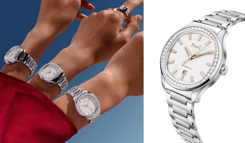 PIAGET Polo系列月白色日期顯示精鋼鑽石腕錶。 PIAGET Polo系列月白色日期顯示精鋼鑽石腕錶。