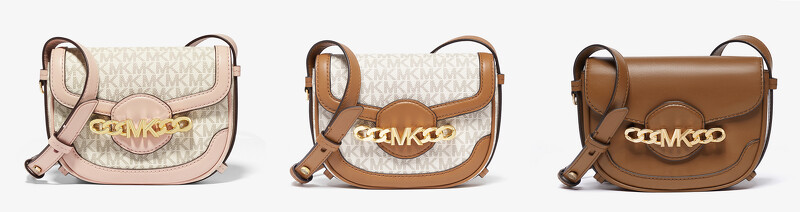 左至右:Hally 粉白色老花馬鞍包、米白色老花馬鞍包、駝色馬鞍包,各NT16,300 左至右:Hally 粉白色老花馬鞍包、米白色老花馬鞍包、駝色馬鞍包,各NT16,300