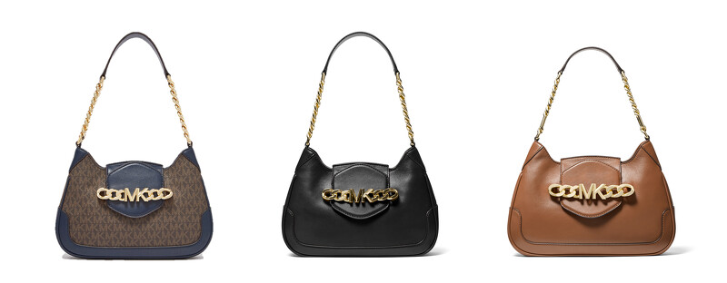 左至右:Hally 海軍藍色老花肩背包、黑色皮革肩背包、駝色麂皮肩背包,各NT17,500 左至右:Hally 海軍藍色老花肩背包、黑色皮革肩背包、駝色麂皮肩背包,各NT17,500