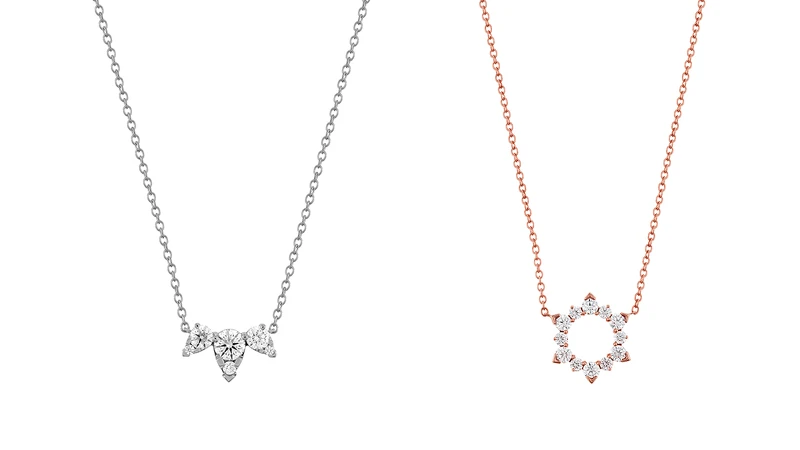 Aerial Regal Triple白K金鑽石項鍊、Aerial Regal Eclipse玫瑰金鑽石項鍊。 Aerial Regal Triple白K金鑽石項鍊、Aerial Regal Eclipse玫瑰金鑽石項鍊。