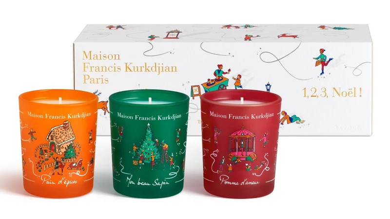 Maison Francis Kurkdjian(MFK)2021聖誕1, 2, 3 Noël! 1, 2, 3 耶誕快樂香氛蠟燭三入組75g*3，NT3980