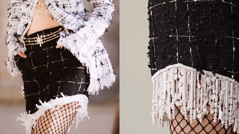 刺繡閃亮斜紋軟呢半身裙，NT$340,900