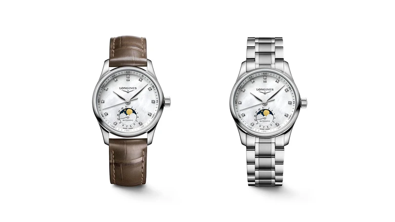 Longines浪琴表Master巨擘系列珍珠母貝面盤月相女士腕錶。 Longines浪琴表Master巨擘系列珍珠母貝面盤月相女士腕錶。