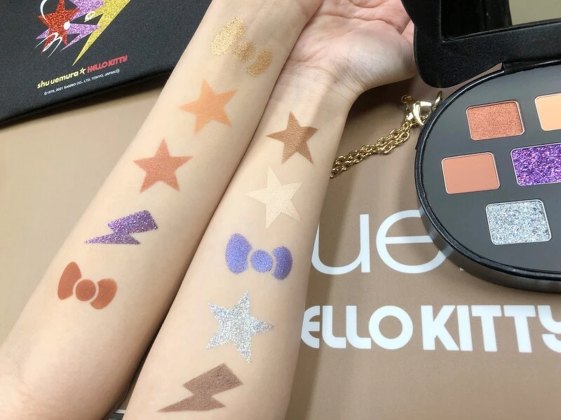 shu uemura植村秀 X Hello Kitty聯名系列搖滾潮趴10色眼影盤 手部試色