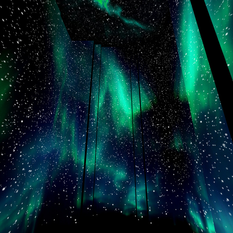 在挑高空間上演的數位光雕秀相當吸睛