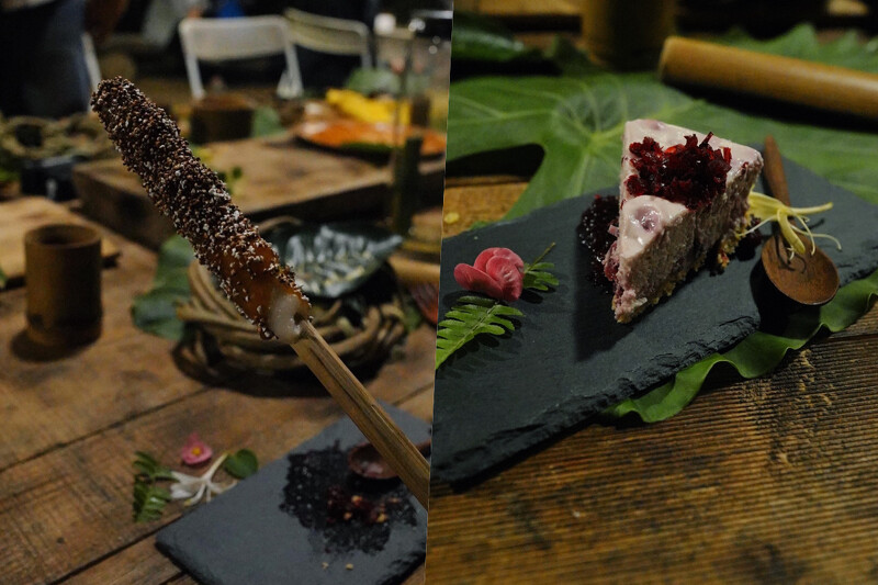 左起烤麻糬佐焦糖醬以及油芒、洛神起司蛋糕。 左起烤麻糬佐焦糖醬以及油芒、洛神起司蛋糕。