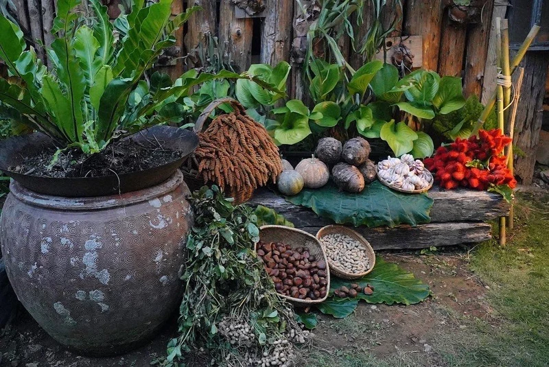 以農產品佈置大地餐桌現場。 以農產品佈置大地餐桌現場。