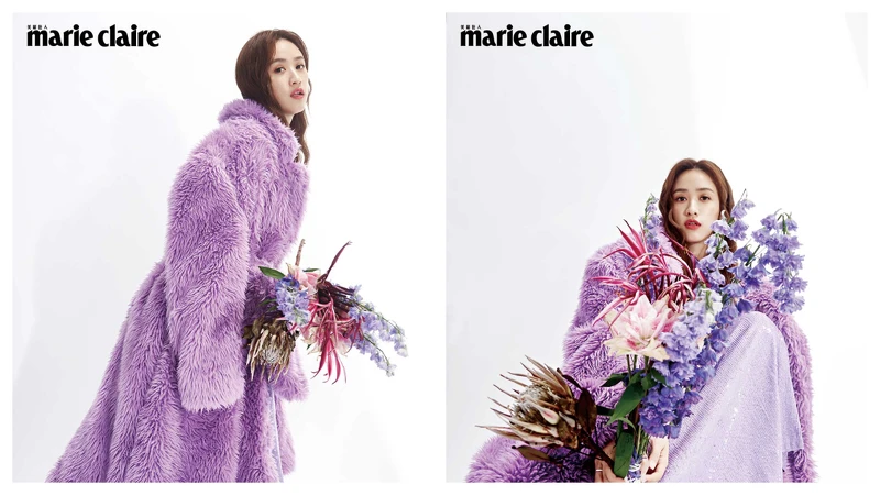 紫色亮片長洋裝、高羊毛大衣,both by MSGM;黑金雙色拼接高跟鞋,Manolo Blahnik。 紫色亮片長洋裝、高羊毛大衣,both by MSGM;黑金雙色拼接高跟鞋,Manolo Blahnik。