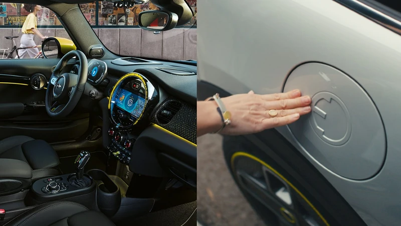 座艙空間置入醒目的MINI Electric電動車專屬色調Energetic Yellow,充電孔蓋板上採雕刻設計,由象徵純電駕馭的插頭與Electric字首「E」組成的MINI電動車專屬Logo。 座艙空間置入醒目的MINI Electric電動車專屬色調Energetic Yellow,充電孔蓋板上採雕刻設計,由象徵純電駕馭的插頭與Electric字首「E」組成的MINI電動車專屬Logo。