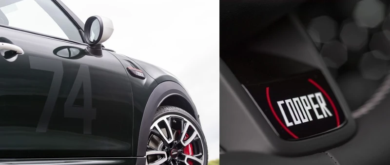 車身重現MINI首次參賽奪冠的冠軍車號74號,Cooper家族所創立的Cooper汽車公司Logo亦細心置入於C柱、專屬方向燈飾板、專屬迎賓門檻、Nappa真皮跑車方向盤。 車身重現MINI首次參賽奪冠的冠軍車號74號,Cooper家族所創立的Cooper汽車公司Logo亦細心置入於C柱、專屬方向燈飾板、專屬迎賓門檻、Nappa真皮跑車方向盤。