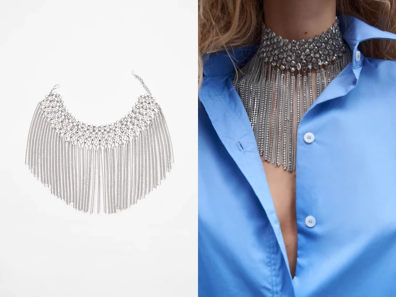 Zara細鏈流蘇水鑽頸環,售價NT$1,990 Zara細鏈流蘇水鑽頸環,售價NT$1,990