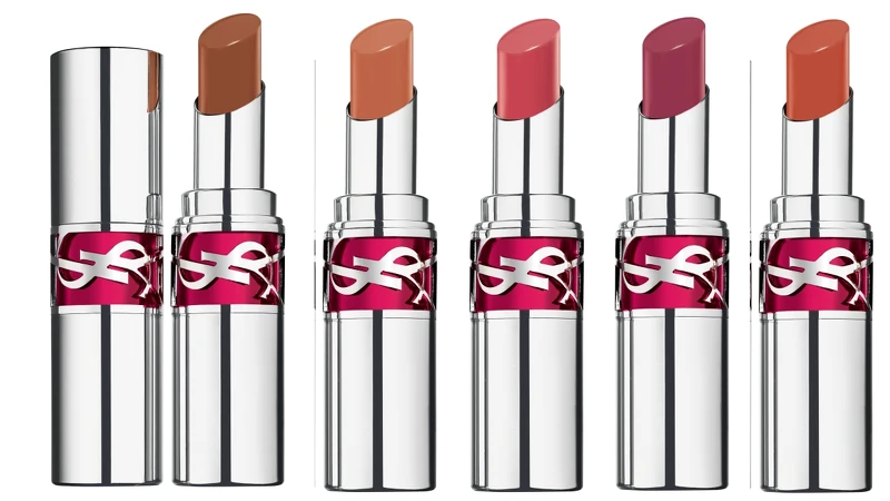 YSL情挑誘吻晶亮蜜唇膏(左起)#3撩人紅莓、#4動心橙果、#5甜心草莓、#6性感石榴、#7迷幻玫瑰，NT1,380