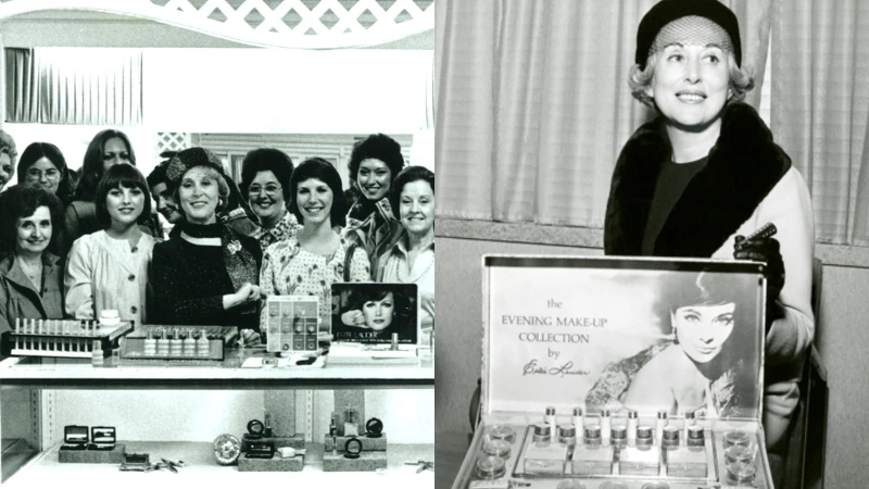 雅詩蘭黛夫人親力親為的站在第一線為消費者服務，左圖拍攝於第一個雅詩蘭黛櫃台。