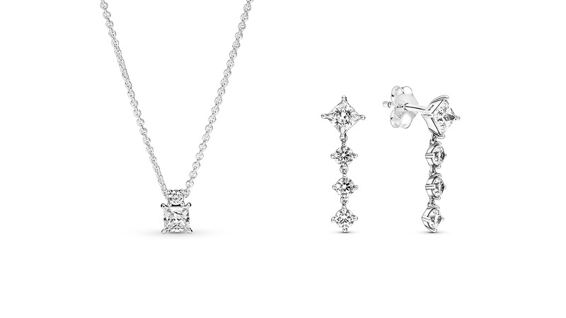 璀璨方圓寶石短項鏈NT3,280、璀璨方圓寶石垂墜耳環NT3,280 璀璨方圓寶石短項鏈NT3,280、璀璨方圓寶石垂墜耳環NT3,280