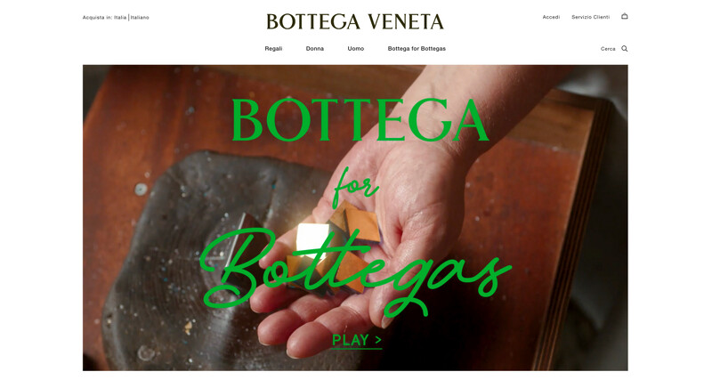 Bottega Veneta 的官網的「Bottega for Bottegas」企劃頁面。 Bottega Veneta 的官網的「Bottega for Bottegas」企劃頁面。