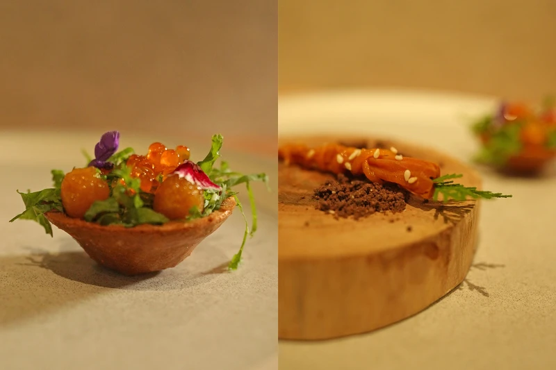 市集小吃使用豐富的口感層次堆疊。