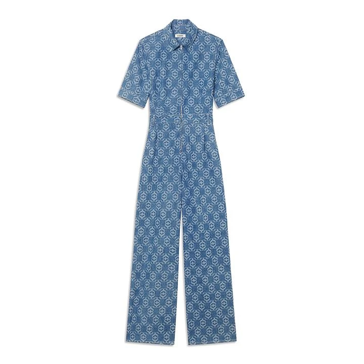 SANDRO 丹寧 S Logo 滿版連身褲，NTD16,000。