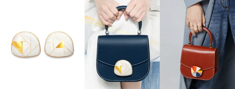 SAUVEREIGN Cubik系列傳世金箔扣搭配Aphrodite系列包款。 SAUVEREIGN Cubik系列傳世金箔扣搭配Aphrodite系列包款。