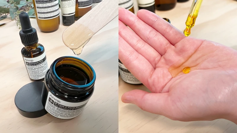 Aesop肌膚調理凝露60ml，NT3,500、大馬士革玫瑰精露25ml，NT2,200