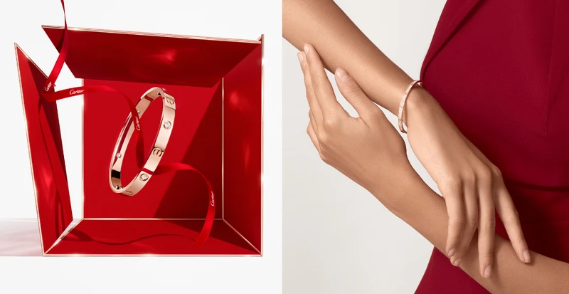 LOVE手環，玫瑰金，參考價格約NT 204,000 起，另有白K金、黃K金可選擇。