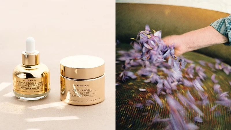 Korres番紅花系列與番紅花。 Korres番紅花系列與番紅花。