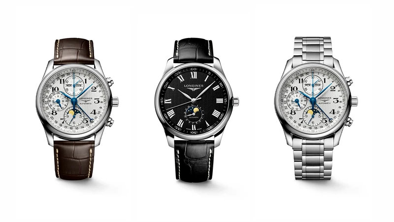 浪琴表Master巨擘系列全日曆月相計時碼錶、浪琴表Master巨擘系列黑色面盤月相男士腕錶、浪琴表Master巨擘系列全日曆月相計時碼錶。