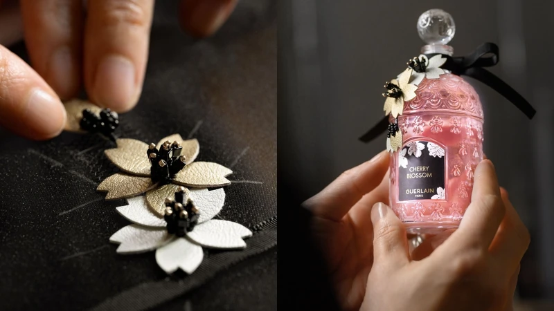 GUERLAIN嬌蘭花綻舞櫻淡香水高訂精繡蜂印瓶裝飾製作過程。 GUERLAIN嬌蘭花綻舞櫻淡香水高訂精繡蜂印瓶裝飾製作過程。