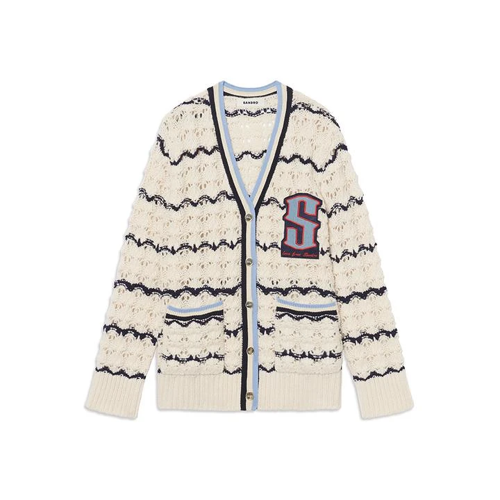 SANDRO白色橫條開襟毛衣，NT13,680。