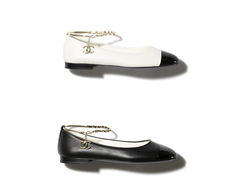 皮革繞踝皮穿鍊雙色芭蕾舞鞋，NT 37,900